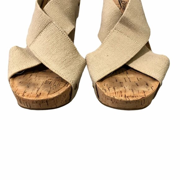 Lucky Brand Cork Wedge Womens 8.5 M Slip Ons Straps Beige Miller 2 Mules - Picture 9 of 10